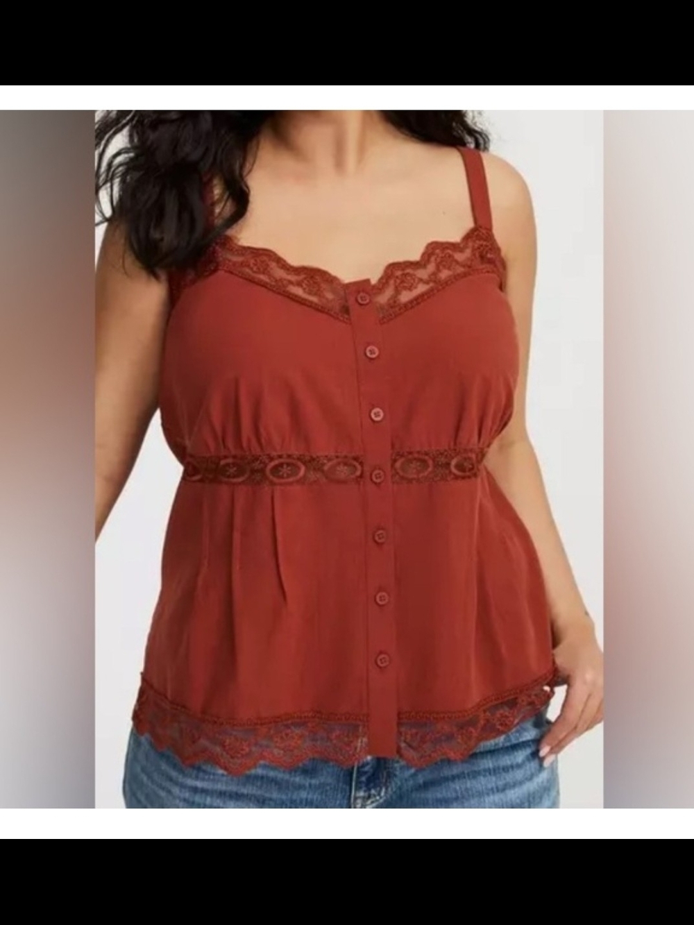 Torrid Rust Lace-Trim Button Cami